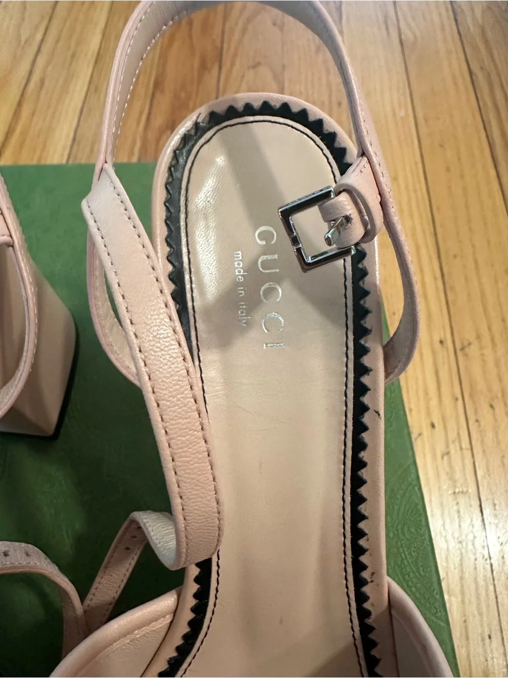 Gucci Blush Pink Platform Slingback Sandals with Interlocking G Studs